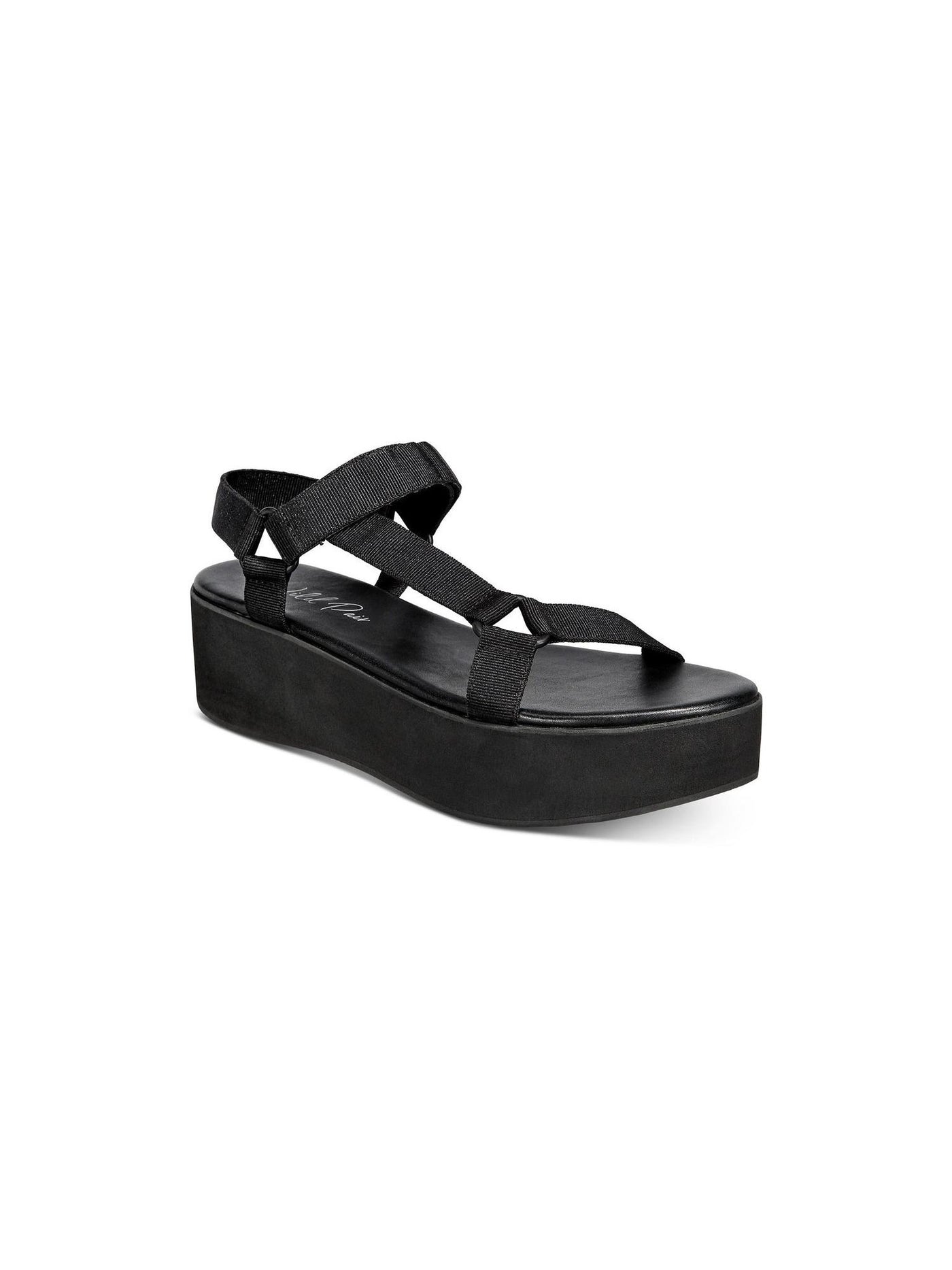 WILD PAIR Womens Black Flatform Ring Hardware Asymmetrical Ankle Strap Sawwyer Platform Slip On Slingback Sandal 9.5 M