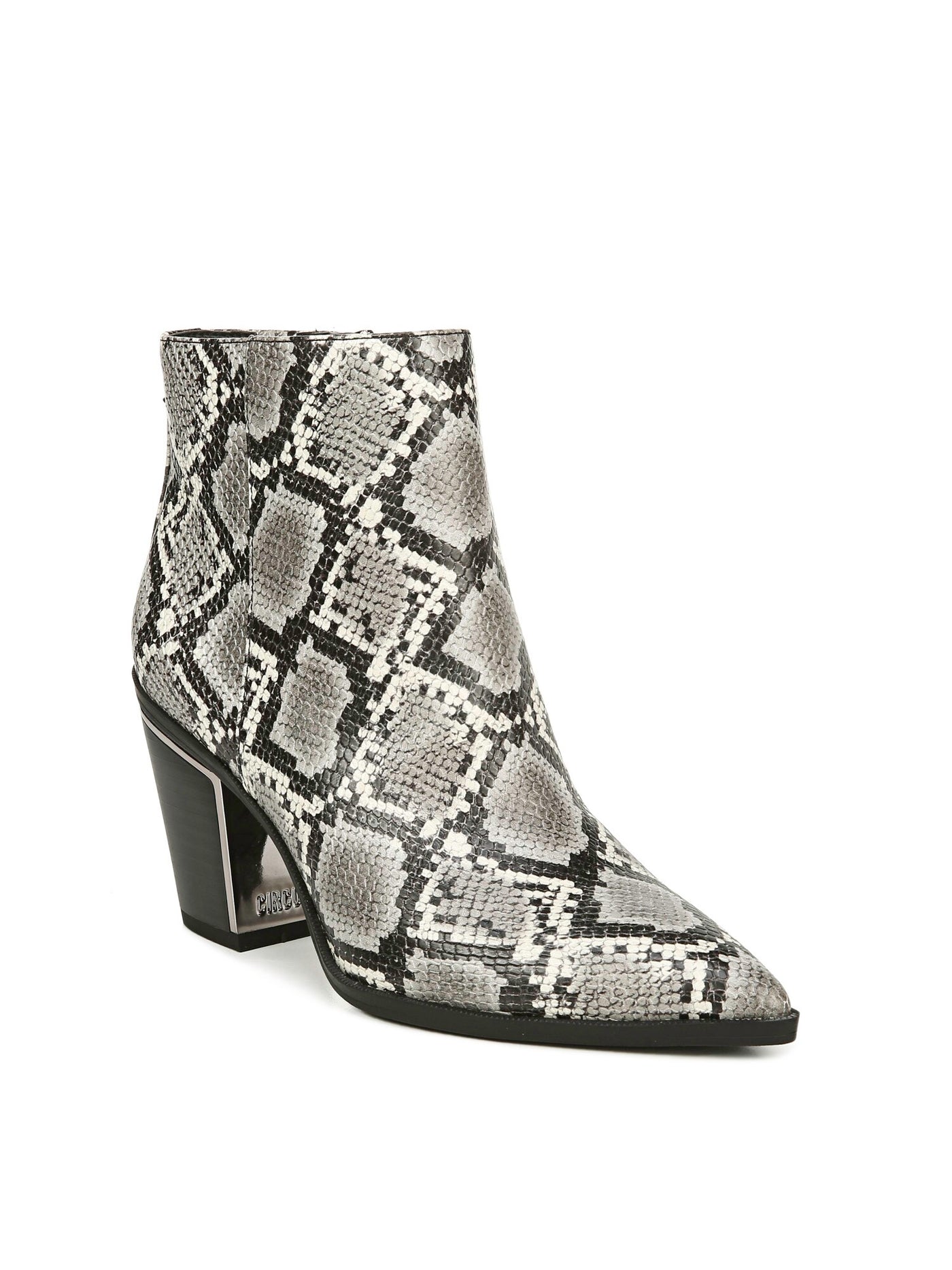 CIRCUS BY SAM EDELMAN Womens Gray Snake Skin Cushioned Stretch Metallic Cal Pointed Toe Block Heel Zip-Up Booties 9 M