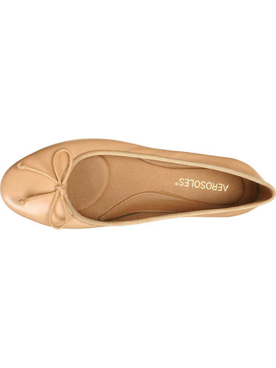 AEROSOLES Womens Beige Bow Accent Padded Homerun Round Toe Slip On Leather Ballet Flats 8 M