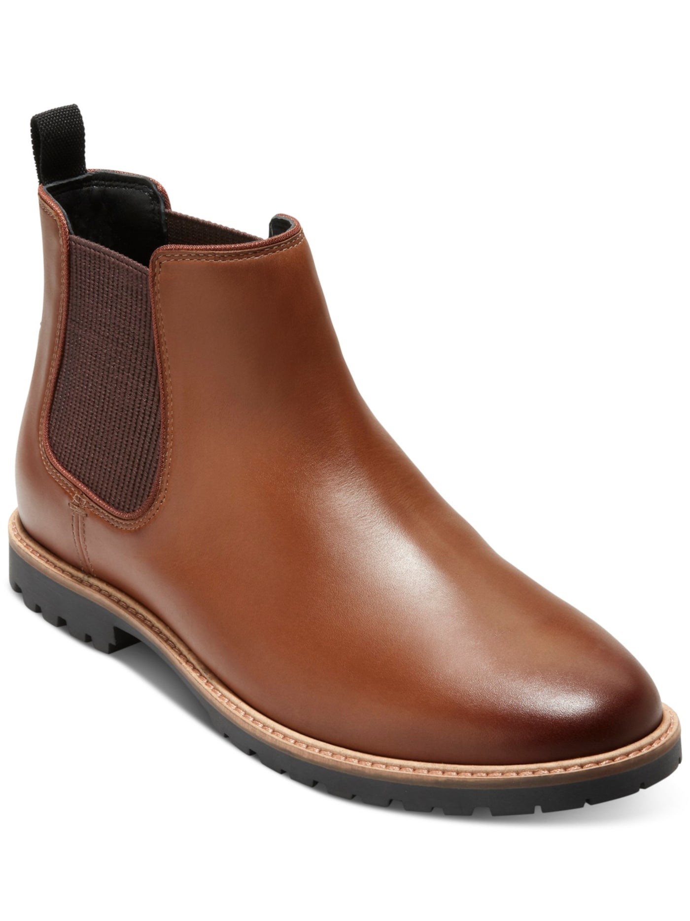 COLE HAAN Mens Brown Goring Padded Heel Pull-Tab Lug Sole Water Resistant Midland Round Toe Block Heel Leather Chelsea Boot 10 M
