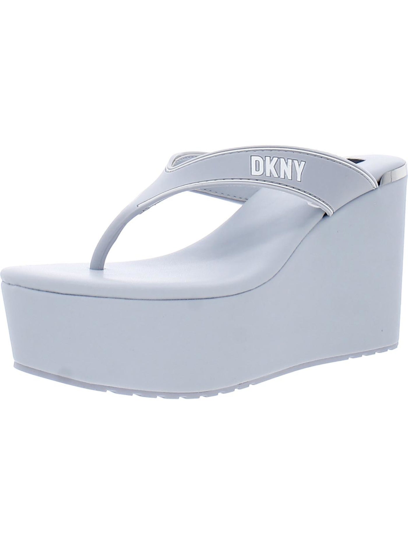 DKNY Womens Light Blue 2" Platform Comfort Logo Trina Round Toe Wedge Slip On Thong Sandals Shoes 9 M