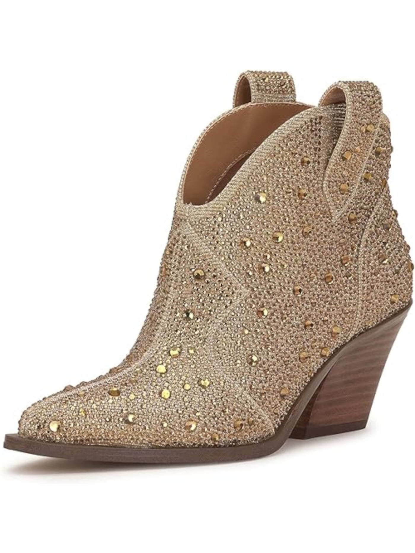 JESSICA SIMPSON Womens Beige Front Notch Embellished Zadie Pointed Toe Stacked Heel Slip On Western Boot 5 M