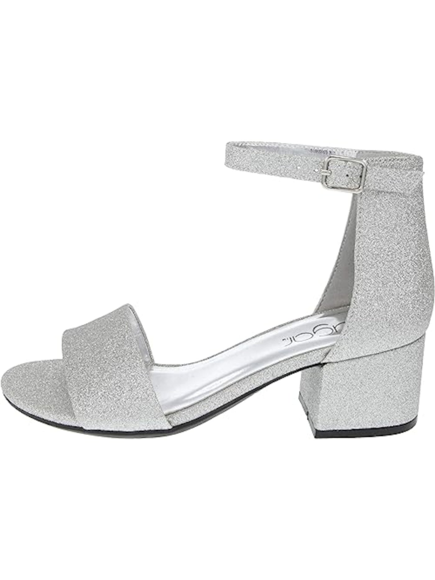 SUGAR Womens Silver Glitter Cushioned Adjustable Ankle Strap Ankle Strap Glitter Noelle Round Toe Block Heel Buckle Dress Sandals Shoes 9 M