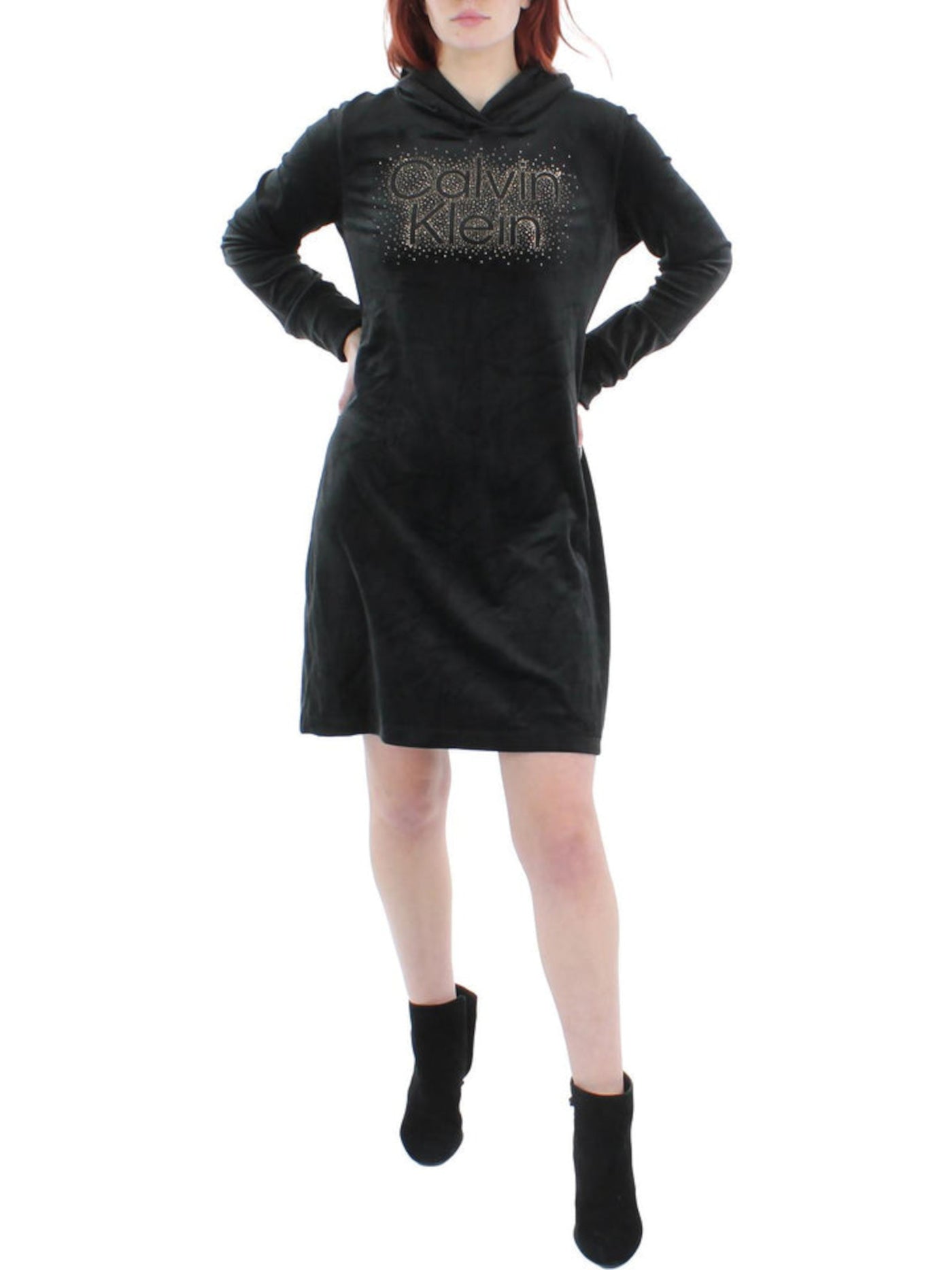 CALVIN KLEIN Womens Black Logo Graphic Long Sleeve Above The Knee Shift Dress XL