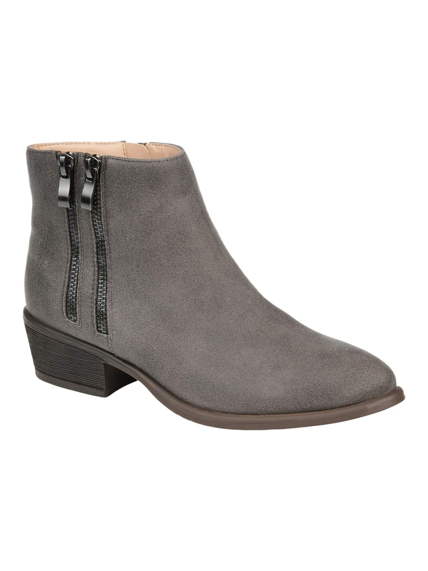 JOURNEE COLLECTION Womens Grey Gray Distressed Zipper Accent Cushioned Jayda Almond Toe Block Heel Zip-Up Booties 10 M