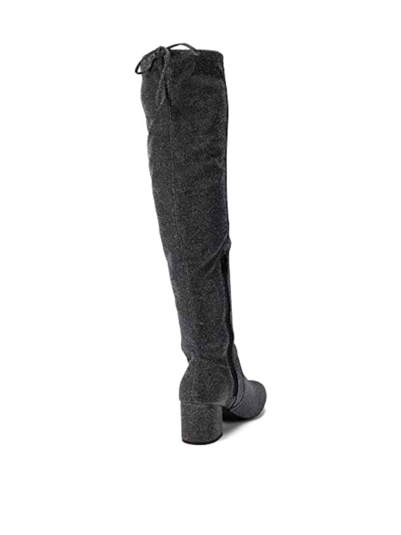 SUGAR Womens Black Silver Cushioned Glitter Ollie Almond Toe Block Heel Dress Boots Shoes 6.5 M