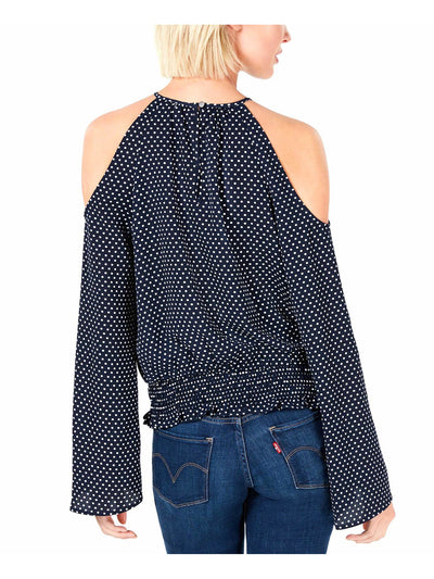 BAR III Womens Navy Polka Dot Long Sleeve Halter Top XS