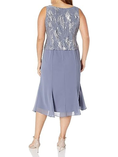ALEX EVENINGS WOMAN Womens Blue Sequined Zippered Lined Sleeveless Square Neck Midi Party Shift Dress Plus 16W