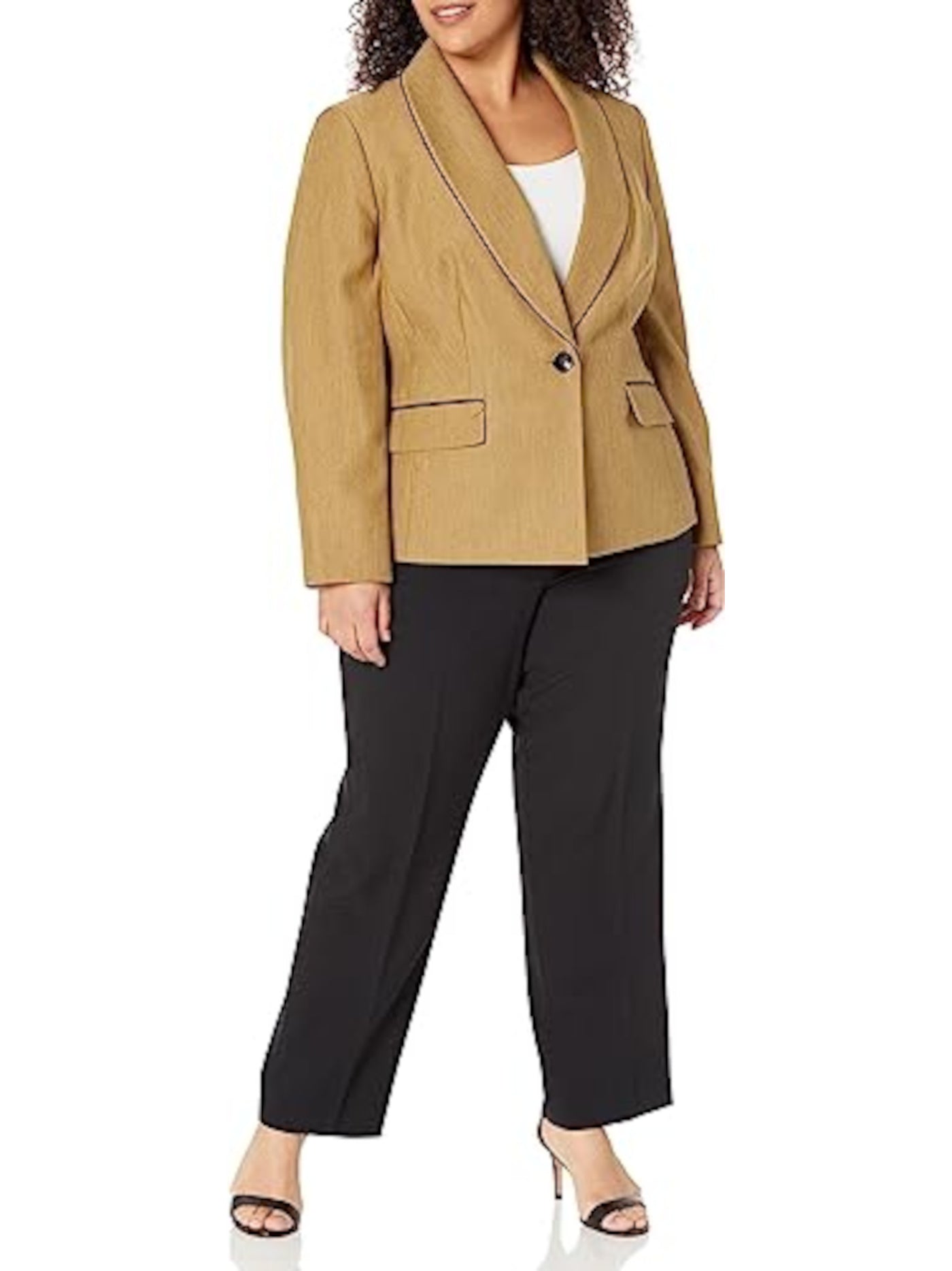 LE SUIT Womens Yellow Herringbone Formal Suit Straight leg Pant Suit 8