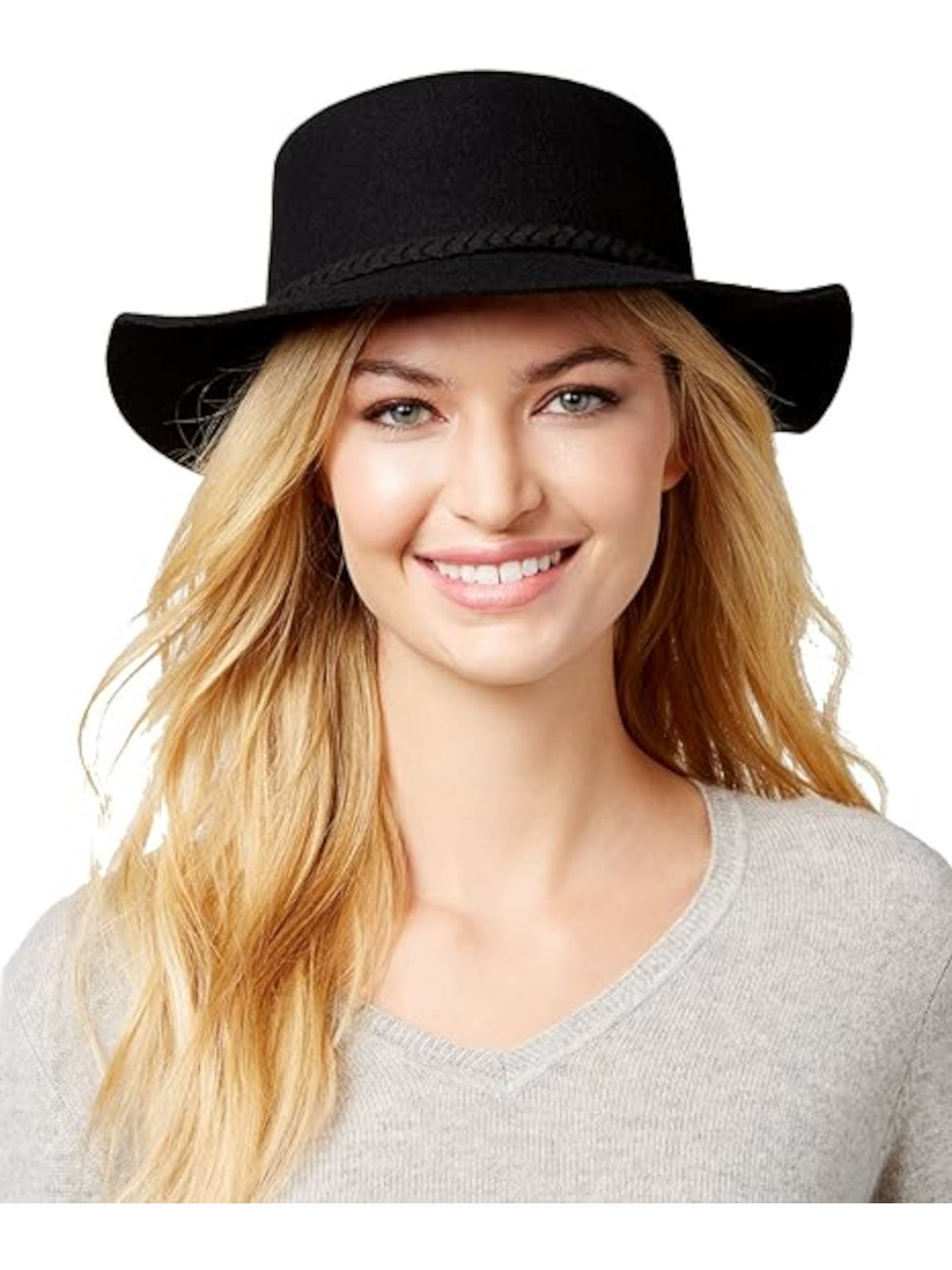 AUGUST HAT CO Womens Black Felt Fitted Tasseled It Girl Floppy Hat