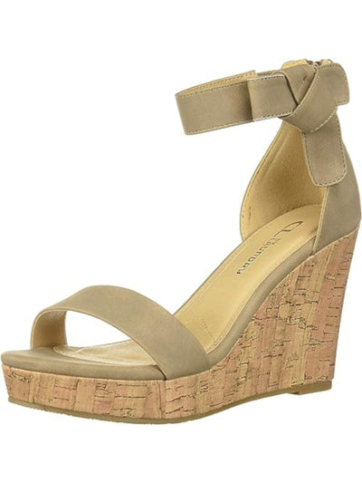 CHINESE LAUNDRY Womens Beige Ankle Strap Padded Blisse Round Toe Wedge Zip-Up Heeled Sandal 7