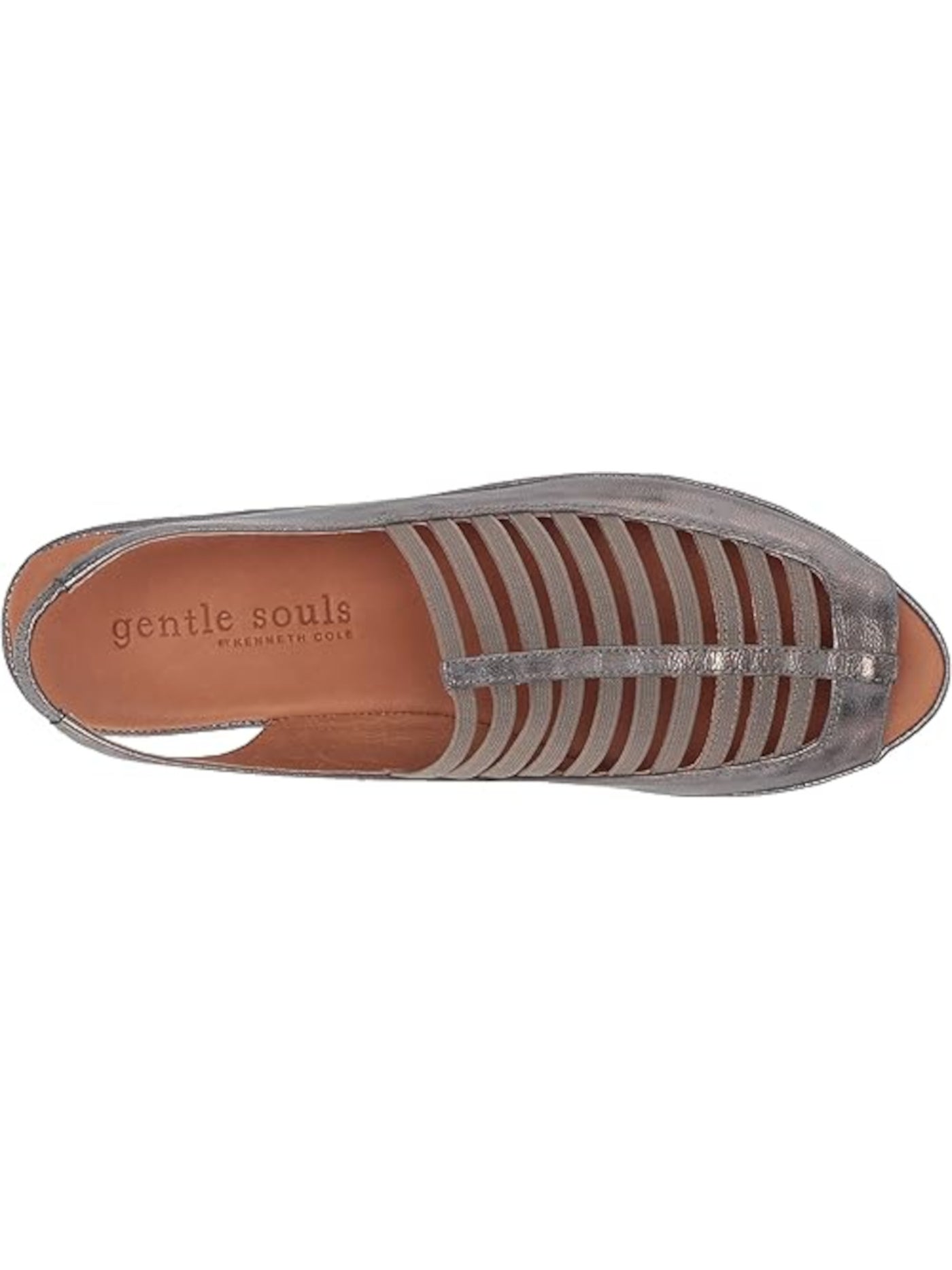 GENTLE SOULS KENNETH COLE Womens Gray Mixed Media Goring Cushioned Lee Peep Toe Wedge Slip On Leather Slingback Sandal 7 M