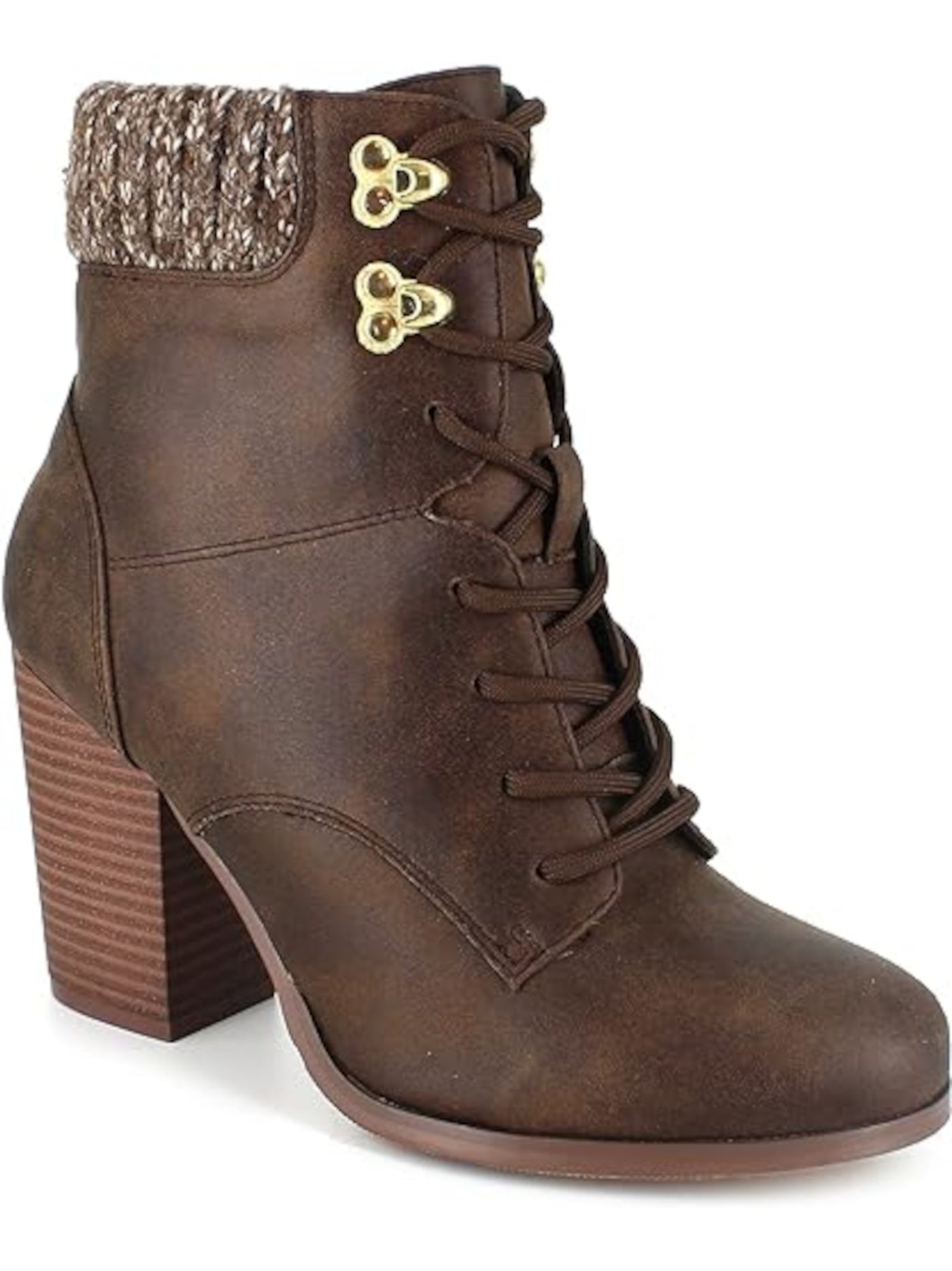 XOXO Womens Brown Zipper Magalin Round Toe Stacked Heel Lace-Up Booties 9 M