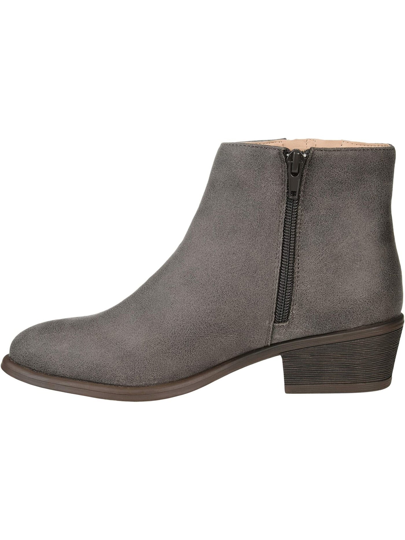 JOURNEE COLLECTION Womens Grey Gray Distressed Zipper Accent Cushioned Jayda Almond Toe Block Heel Zip-Up Booties 10 M