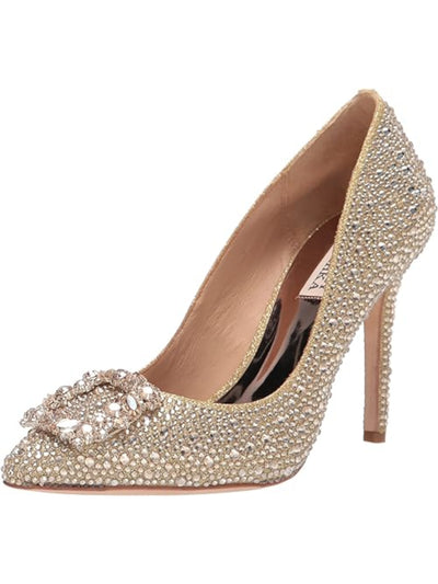 BADGLEY MISCHKA Womens Silver Gold Cushioned Embellished Cher Ii Pointed Toe Stiletto Slip On Dress Pumps Shoes 6.5 M