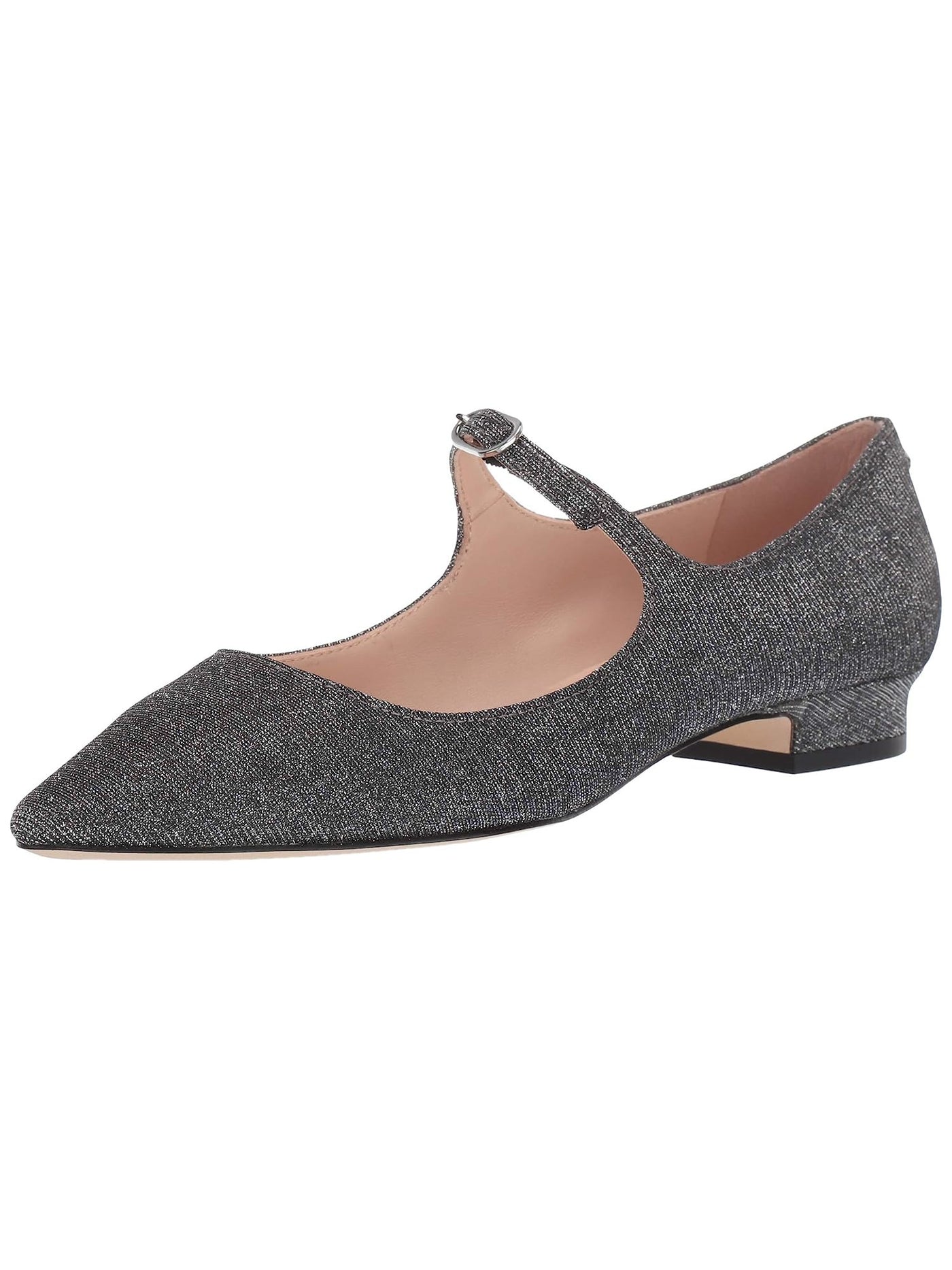 KATE SPADE NEW YORK Womens Smoke Gray Glitter Maryjane Padded Mallory Pointed Toe Buckle Leather Dress Flats Shoes 6.5 M