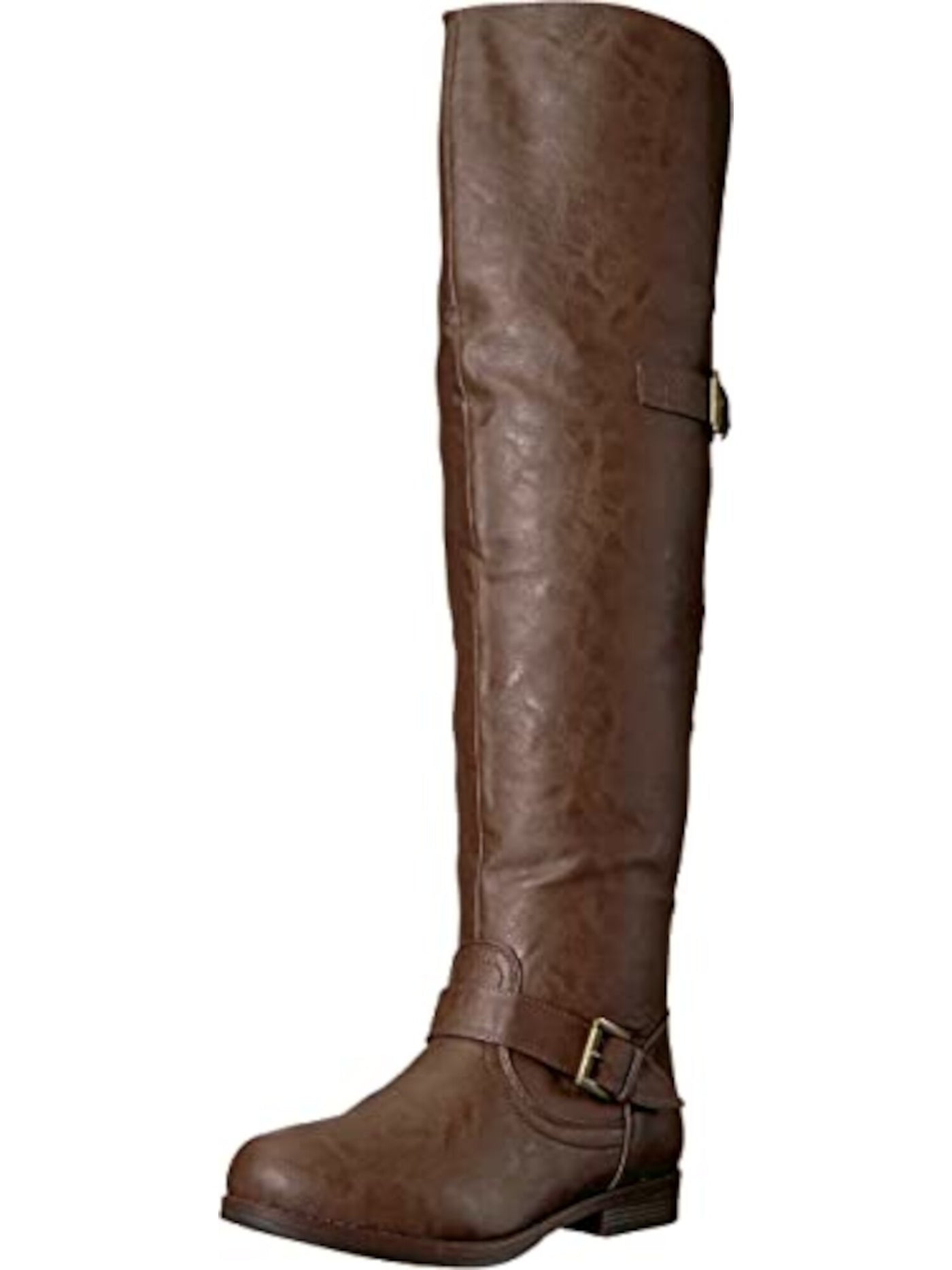 JOURNEE COLLECTION Womens Brown Strappy Studded Buckle Accent Kane Round Toe Zip-Up Boots Shoes 6