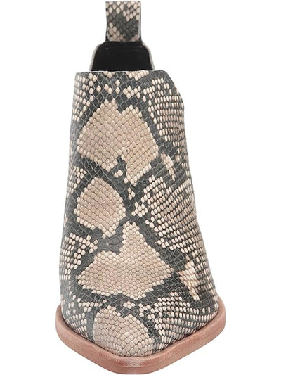 DOLCE VITA Womens Beige Snake Print Padded Goring Perforated Bianca Pointed Toe Block Heel Slip On Leather Booties 6