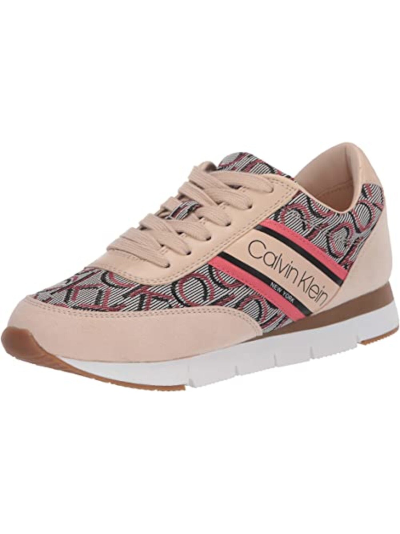 CALVIN KLEIN Womens Beige Logo Cushioned Tea Round Toe Wedge Lace-Up Athletic Sneakers Shoes 10 M