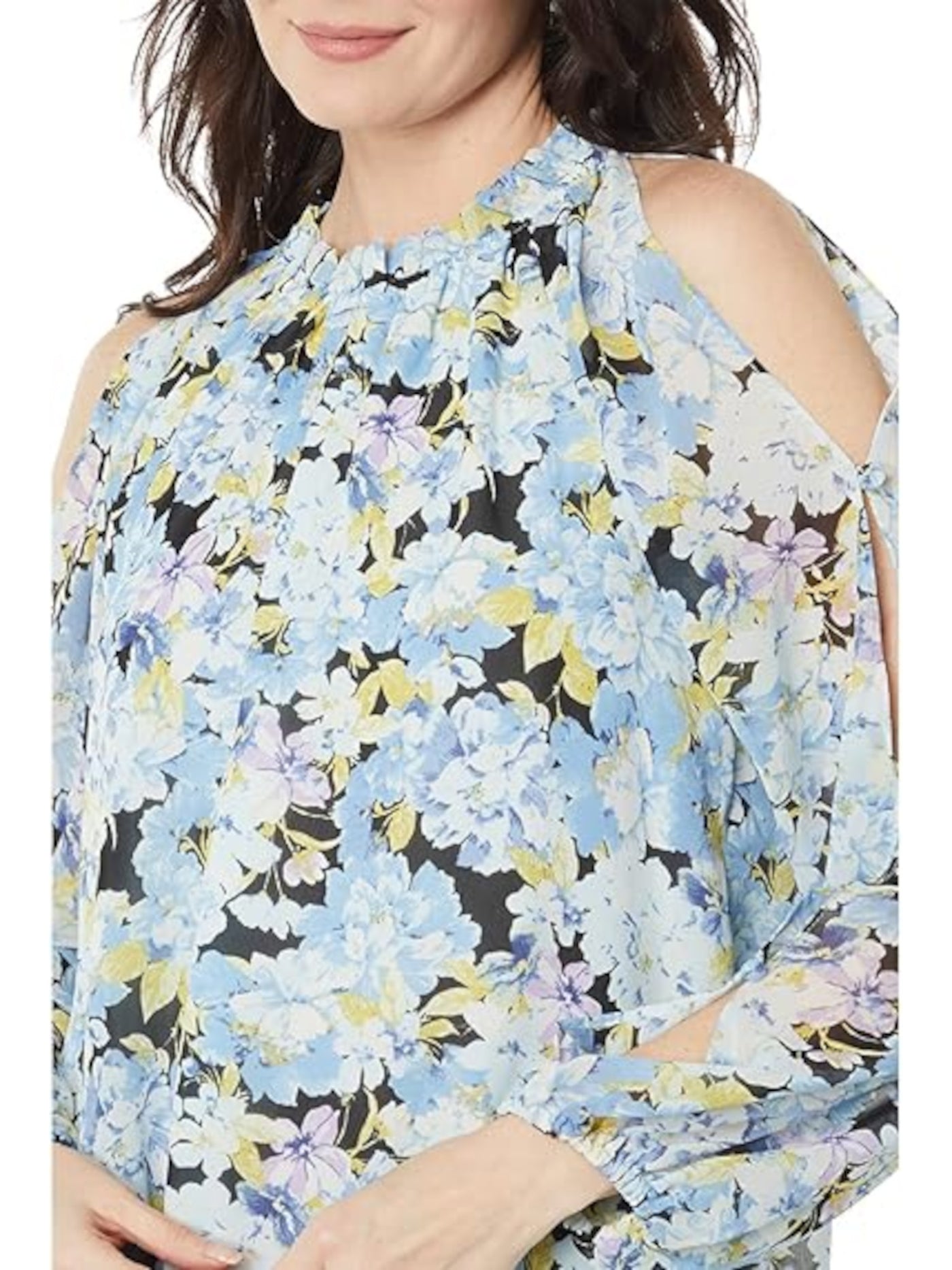 VINCE CAMUTO Womens Ruffled Mock Neck Slit Long Sleeves Top
