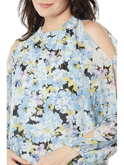 VINCE CAMUTO Womens Ruffled Mock Neck Slit Long Sleeves Top