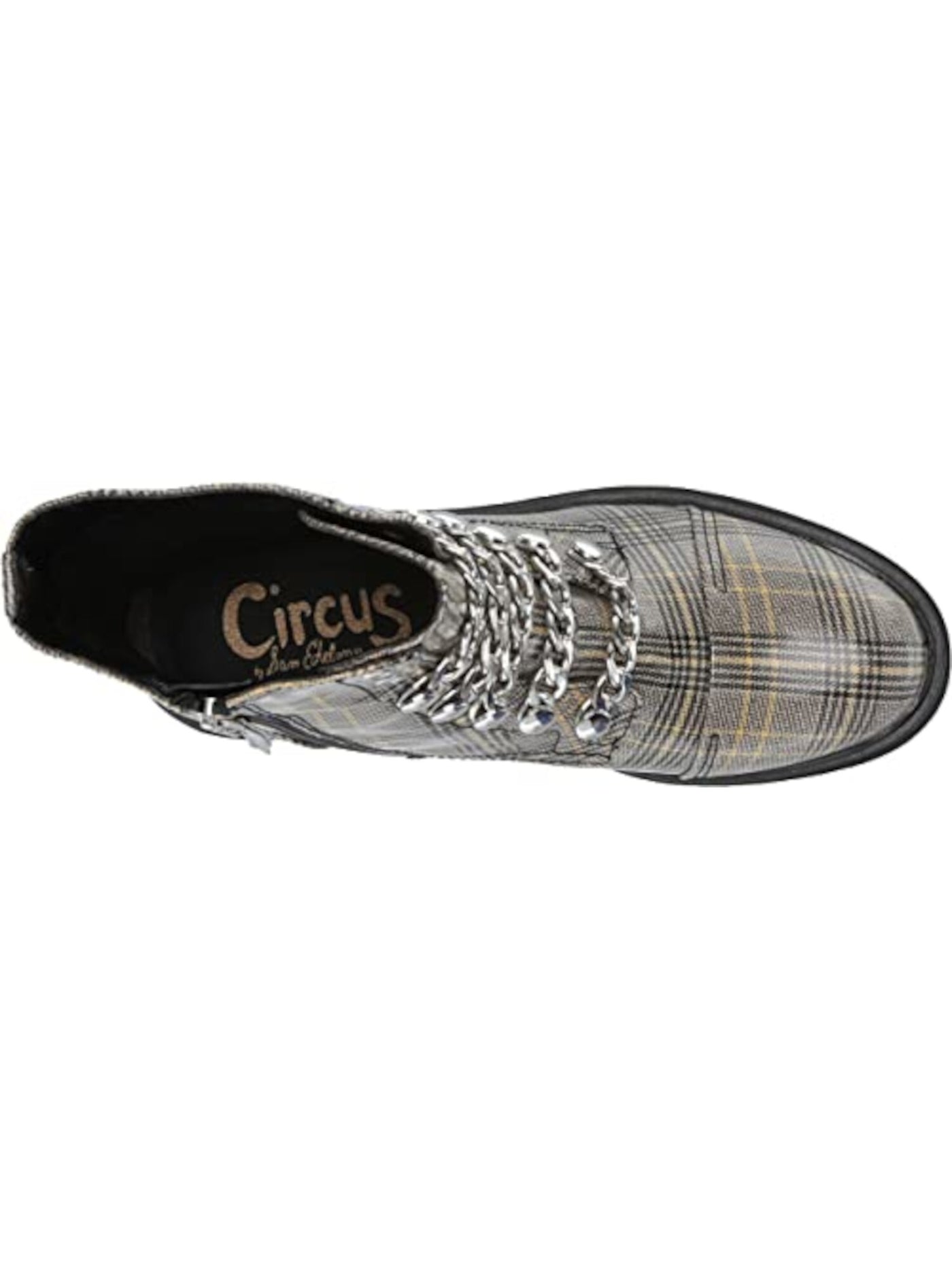 CIRCUS BY SAM EDELMAN Womens Black Plaid Grommet Detailing 1" Platform Chain Lace Lug Sole Comfort Gili Round Toe Block Heel Zip-Up Combat Boots 5.5 M