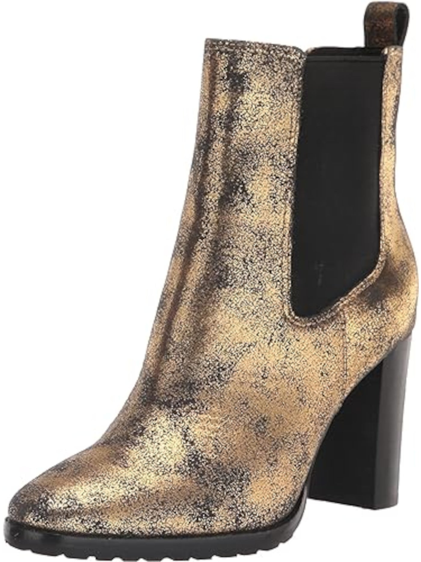 GUESS Womens Gold Pull Tab Metallic Goring Mylah Almond Toe Block Heel Slip On Leather Heeled Boots 10 B