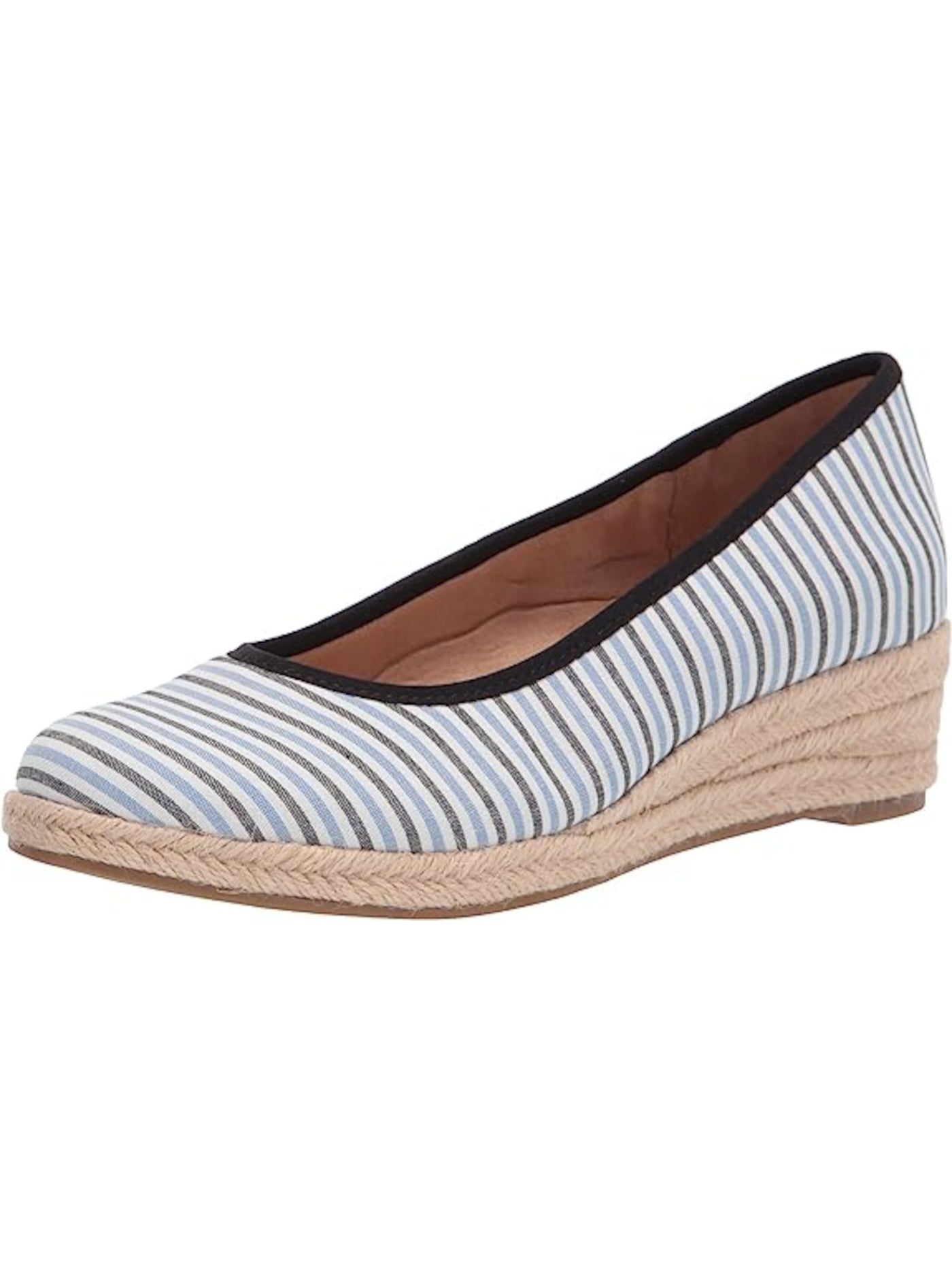 LIFE STRIDE VELOCITY Womens Light Blue Striped Padded Woven Karma Round Toe Wedge Slip On Espadrille Shoes 11 M