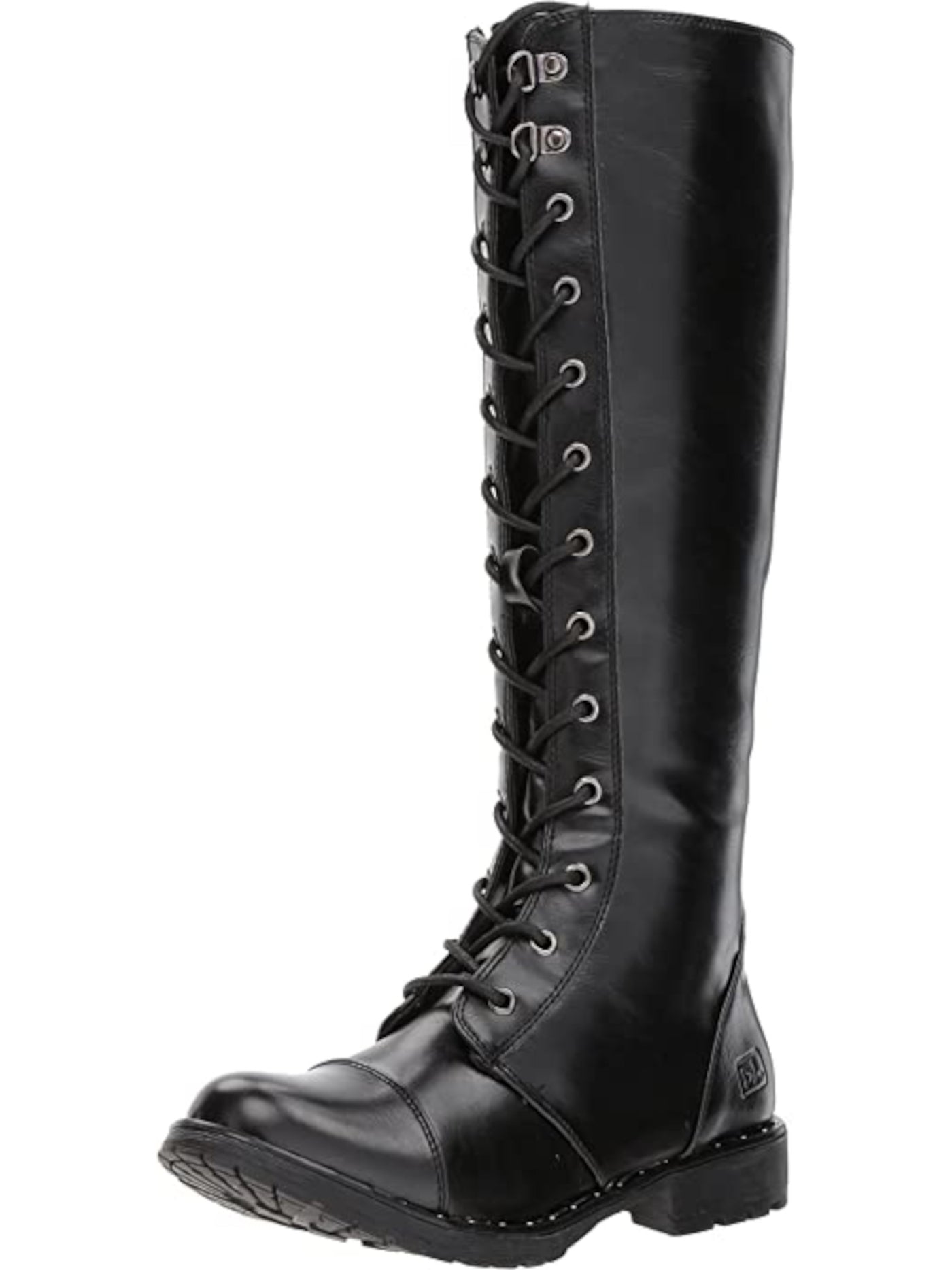DIRTY LAUNDRY Womens Black Metallic Accents Lace-Up Studded Roset Round Toe Block Heel Zip-Up Combat Boots 5.5 M