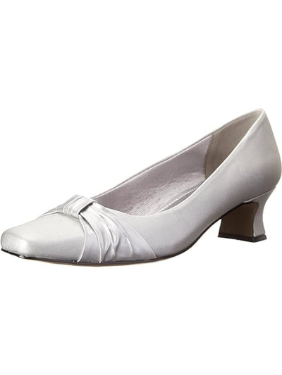 EASY STREET ALIVE AT 5 Womens Silver Bow Accent Padded Waive Square Toe Flare Slip On Pumps Shoes 9.5 M