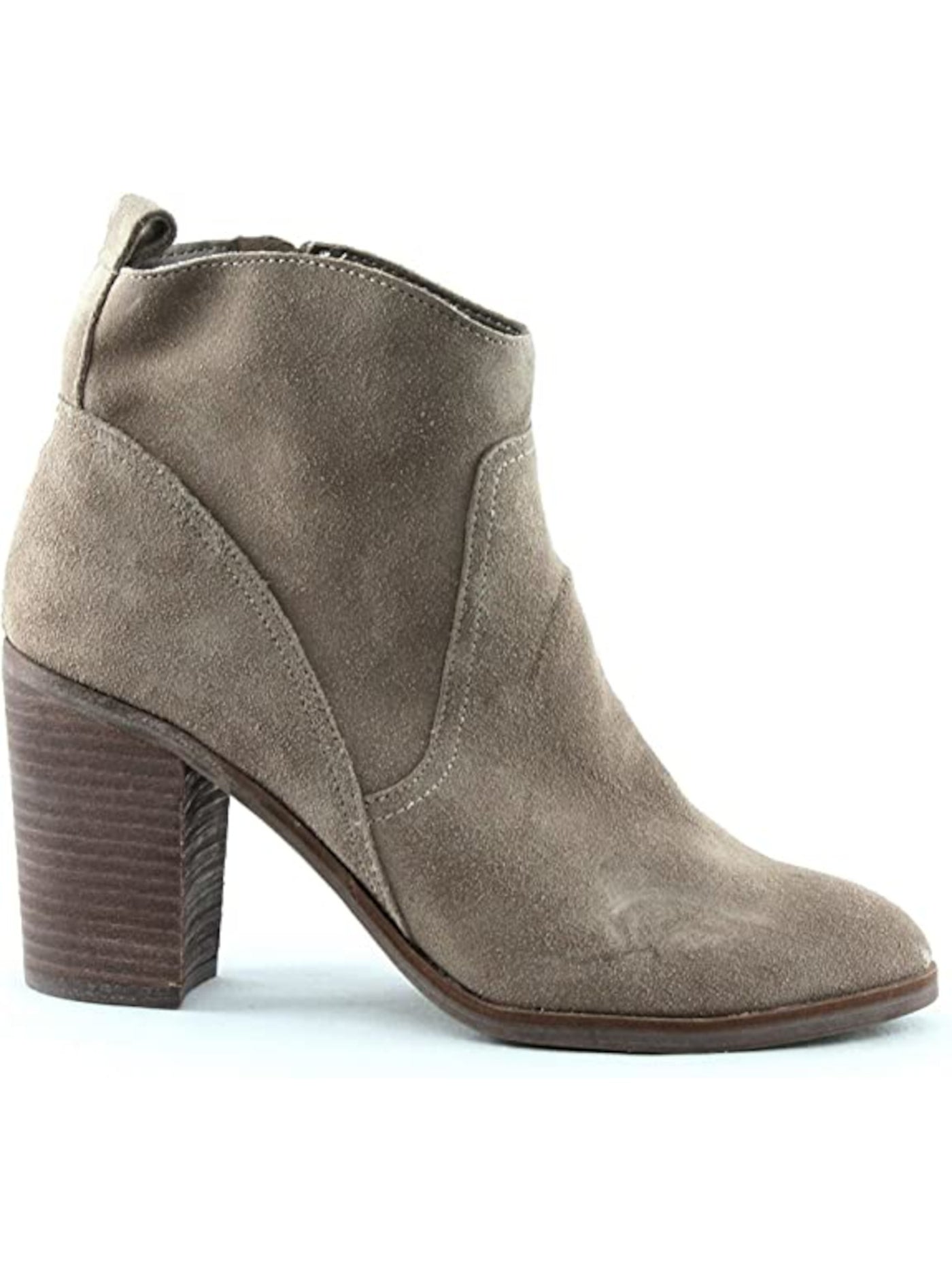 DOLCE VITA Womens Beige Padded Saint Almond Toe Stacked Heel Zip-Up Suede Booties 7