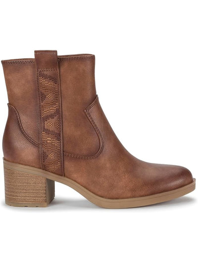 BARETRAPS Womens Brown Accent Stripe Side Pull-Tab Padded Covina Almond Toe Block Heel Zip-Up Booties 6 M