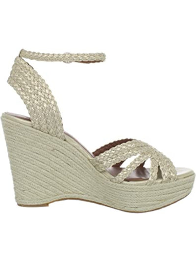 LUCKY BRAND Womens Beige 1-1/2" Platform Ankle Strap Braided Lainey Round Toe Wedge Buckle Espadrille Shoes 11 M