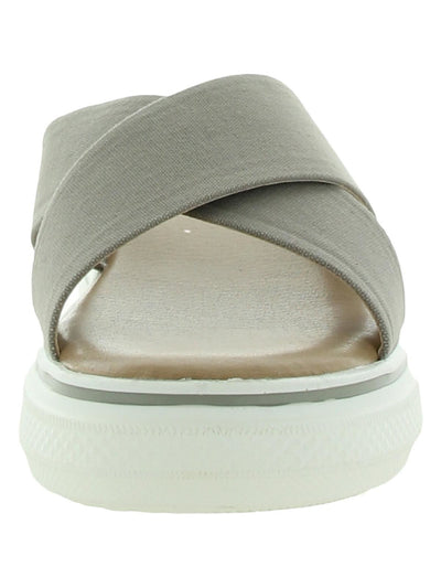 XOXO Womens Gray Crisscross Straps Stripe Heel Detail Side Gore 1" Platform Comfort Oleen Round Toe Wedge Slip On Slide Sandals Shoes 10 M