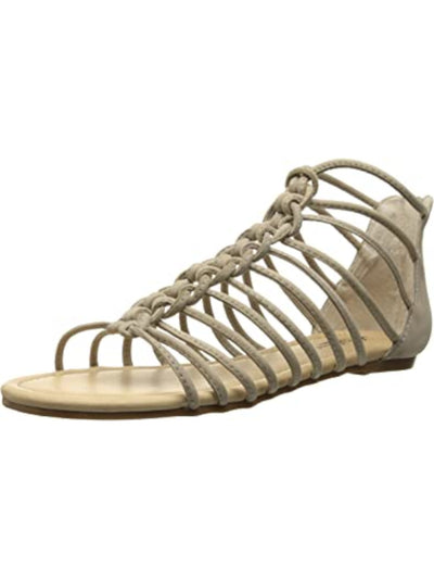 LUCKY BRAND Womens Beige Comfort Strappy Casmett Round Toe Zip-Up Leather Gladiator Sandals Shoes 7.5 M