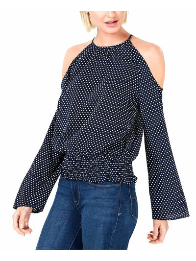 BAR III Womens Navy Polka Dot Long Sleeve Halter Top XS