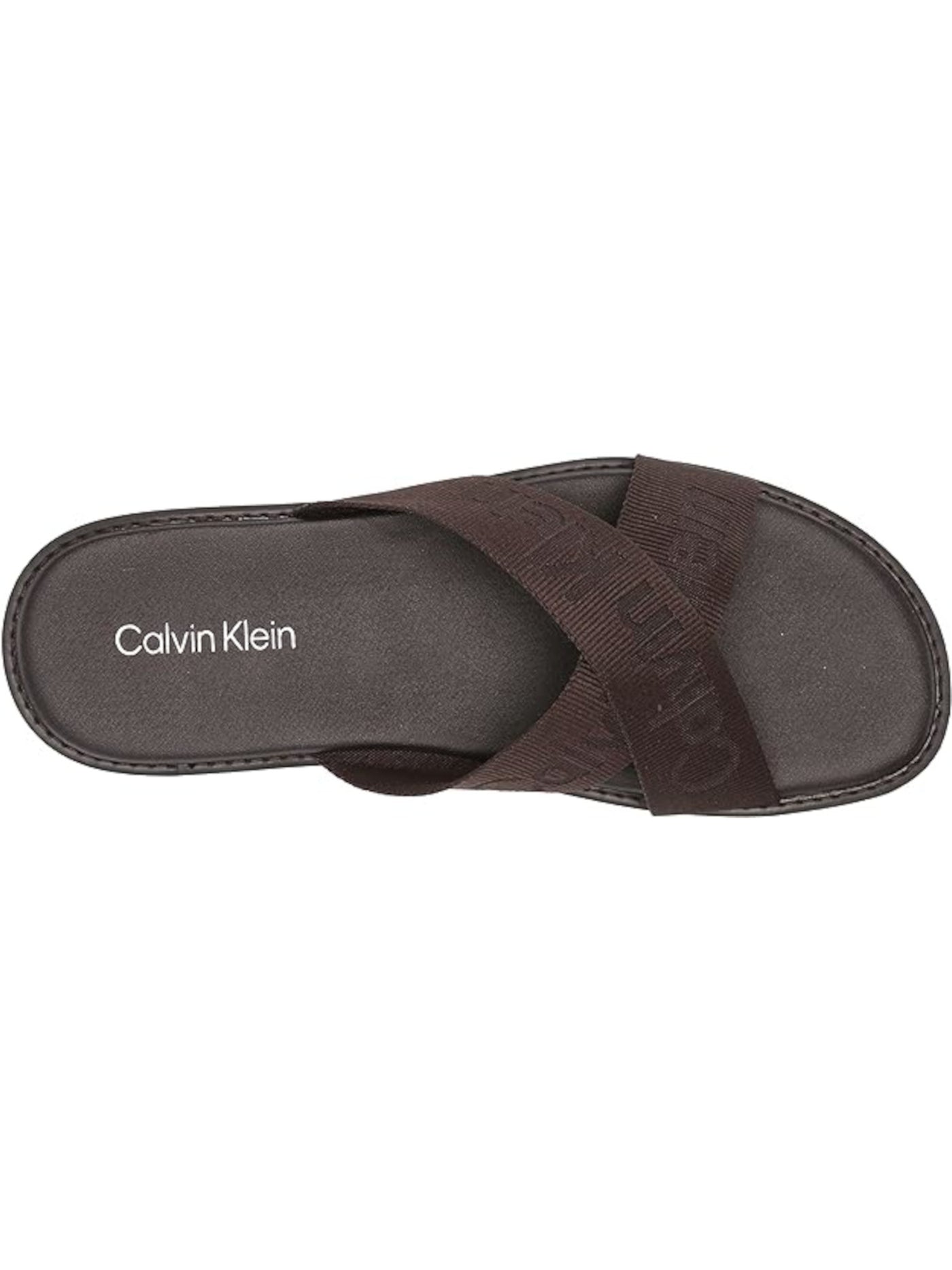 CALVIN KLEIN Mens Brown Mixed Media Cross Straps Padded Evano Round Toe Slide Sandals Shoes 7