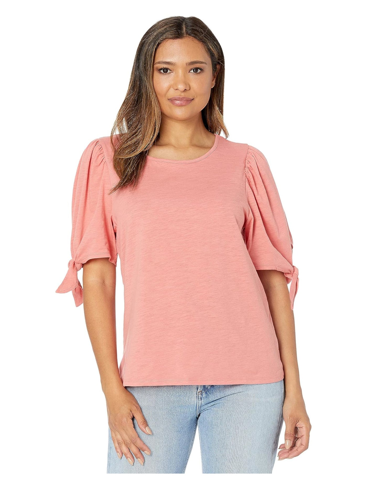 CECE Womens Coral Stretch Short Sleeve Round Neck Top S