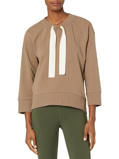 B NEW YORK Womens Brown Tie Drawstring Seamed Rib-knit Trim Long Sleeve Crew Neck Sweatshirt XL