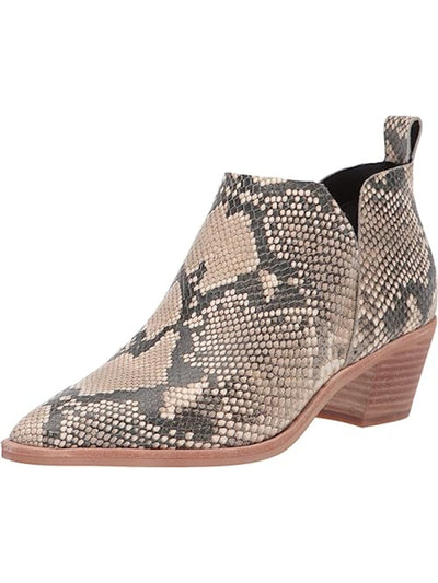 DOLCE VITA Womens Beige Snake Print Padded Goring Perforated Bianca Pointed Toe Block Heel Slip On Leather Booties 6