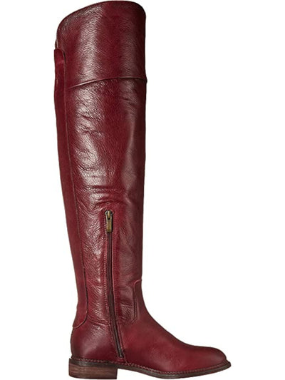 FRANCO SARTO Womens Maroon Comfort Studded Haleen Round Toe Block Heel Zip-Up Leather Riding Boot 9 M WC