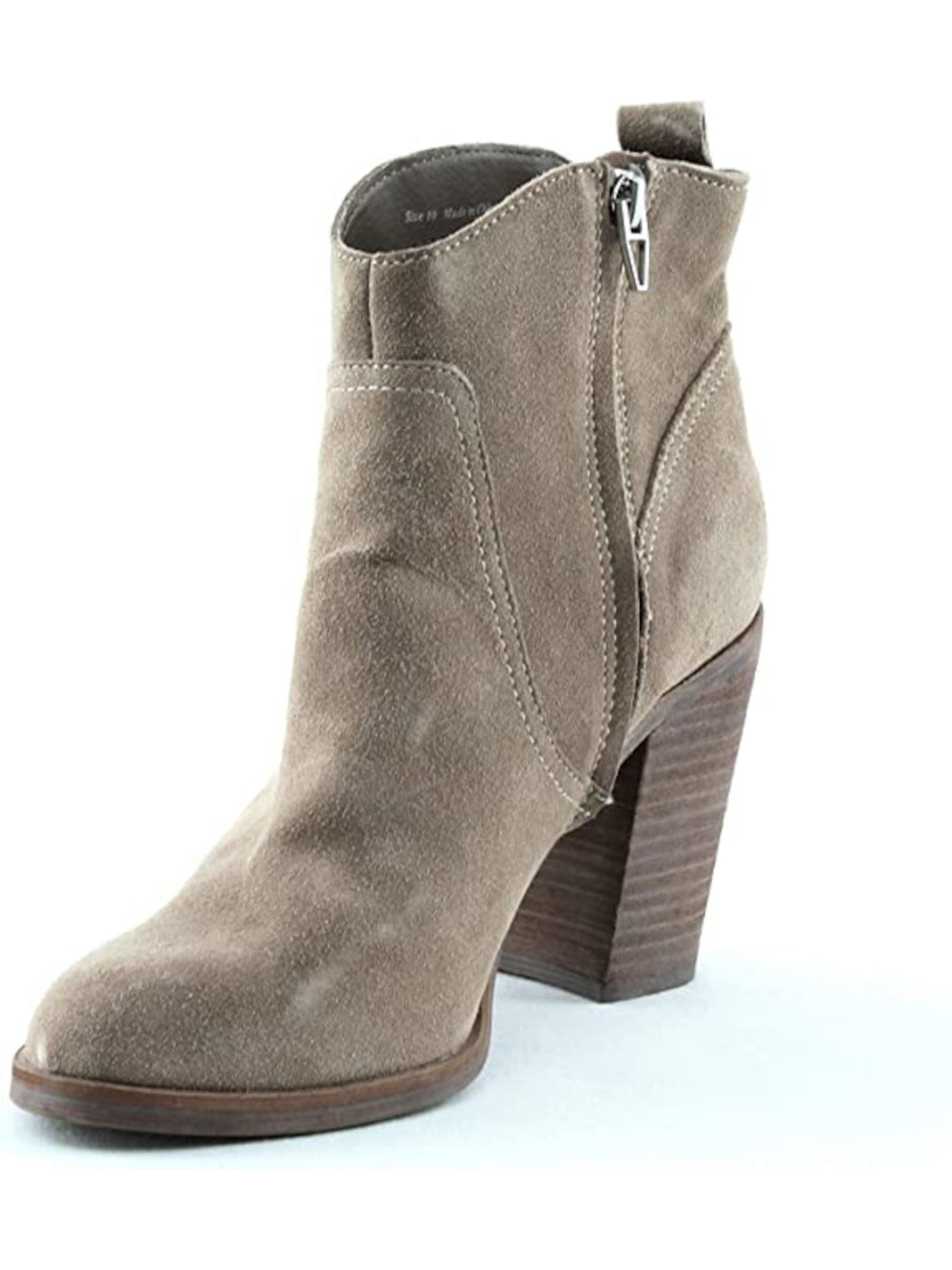 DOLCE VITA Womens Beige Padded Saint Almond Toe Stacked Heel Zip-Up Suede Booties 7