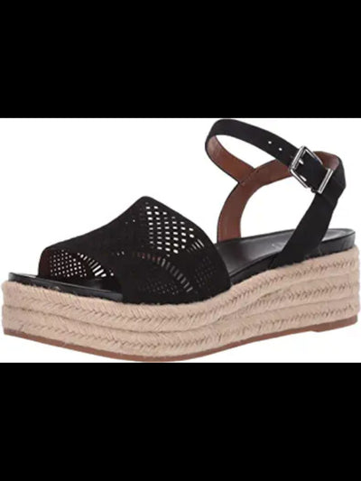 FRANCO SARTO Womens Black Geometric 1.5 Platform Adjustable Strap Cushioned Tennia Round Toe Wedge Buckle Leather Espadrille Shoes 10 M