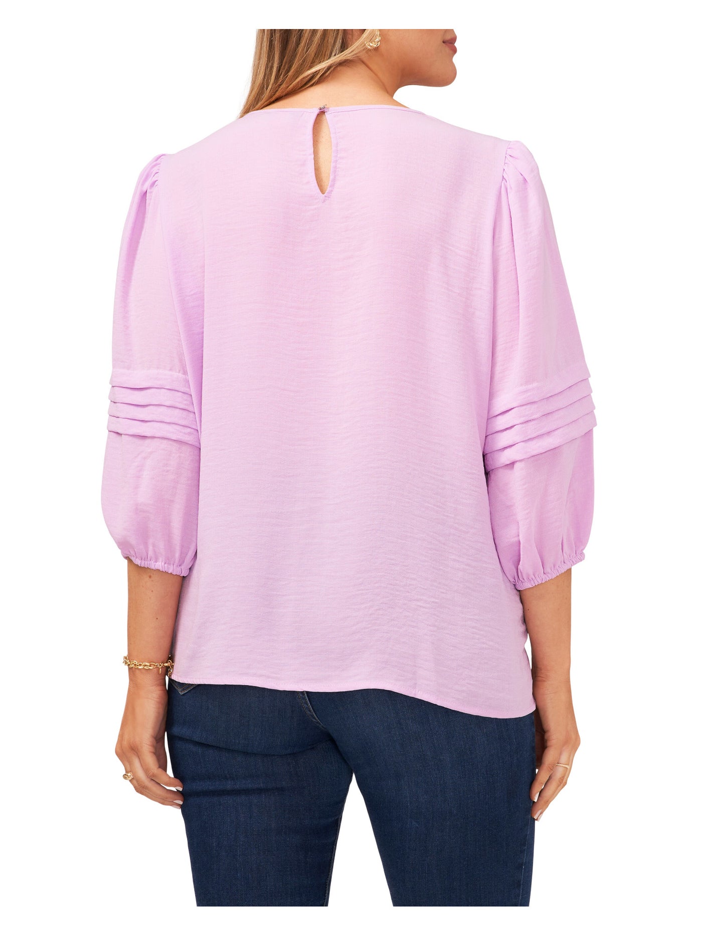 VINCE CAMUTO Womens Pink Pleated Ruched Keyhole Back Button Closure Long Sleeve Round Neck Blouse XL