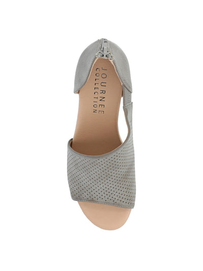 JOURNEE COLLECTION Womens Gray Goring Cushioned D Orsay Perforated Aretha Peep Toe Wedge Zip-Up Heeled Sandal 7.5 W