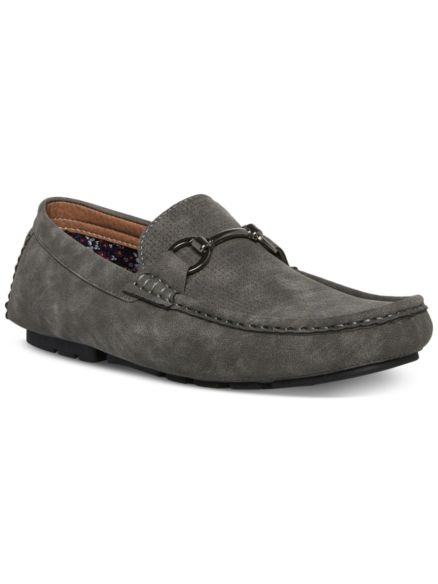 MADDEN Mens Gray Woven-Embossed Vamp Bit Hardware Padded M-dashin Square Toe Slip On Loafers Shoes 9.5