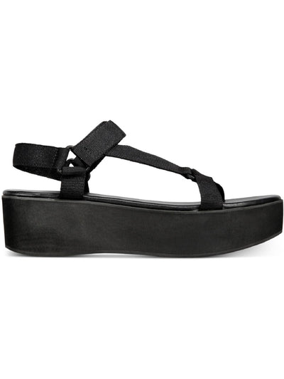 WILD PAIR Womens Black Flatform Ring Hardware Asymmetrical Ankle Strap Sawwyer Platform Slip On Slingback Sandal 8.5 M