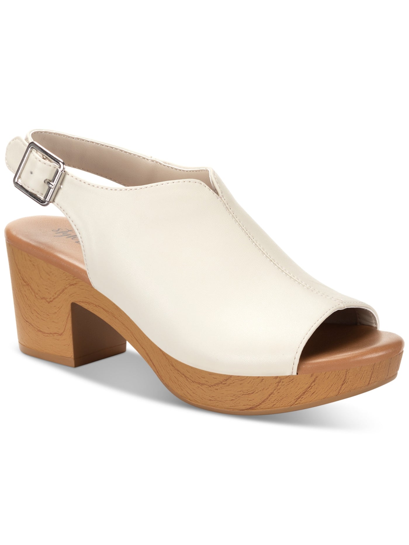 STYLE & COMPANY Womens Ivory Clog V-Notched Padded Amaraa Peep Toe Block Heel Buckle Slingback Sandal 7 M