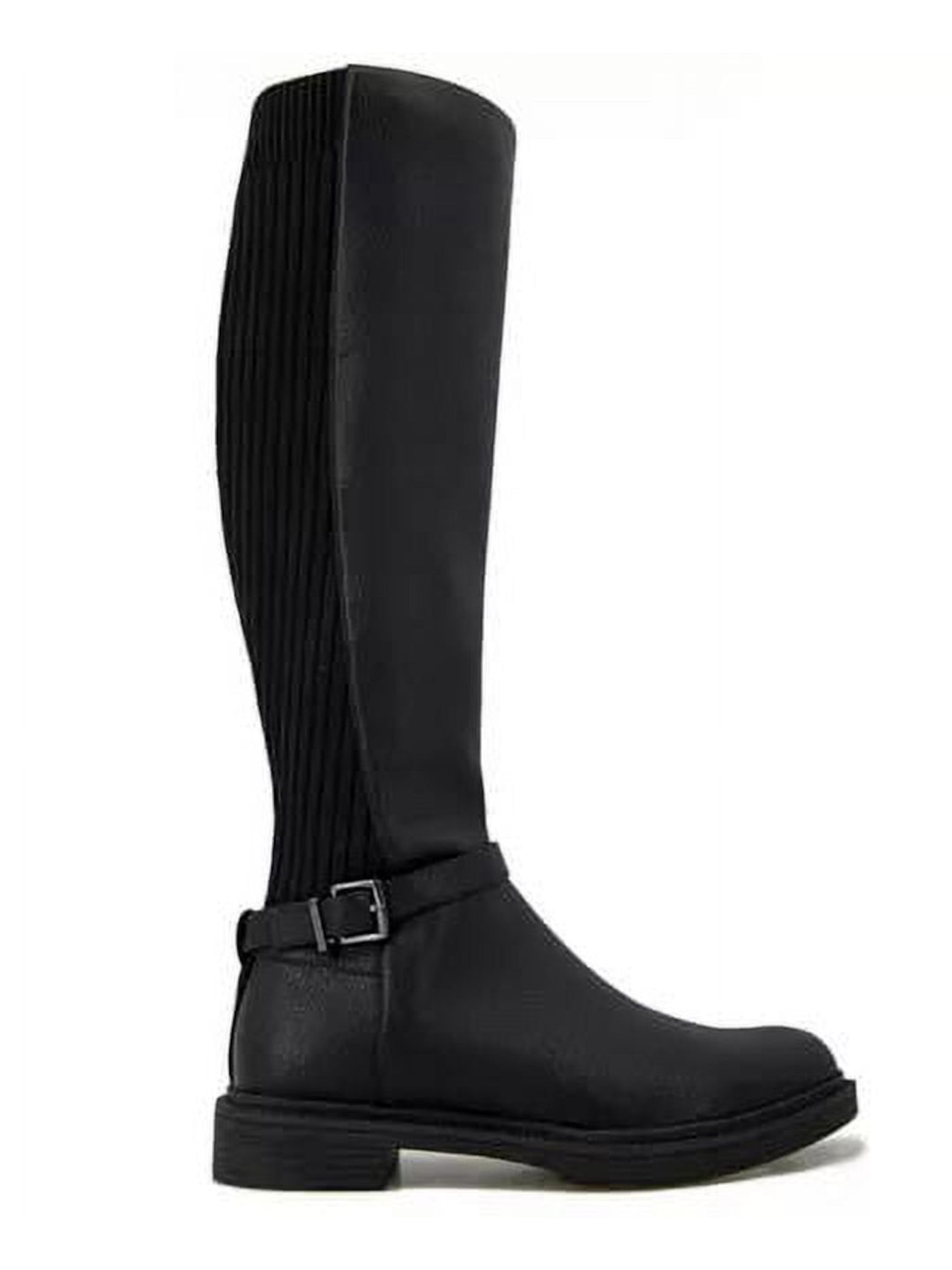 KENNETH COLE Womens Black Buckle Accent Lug Sole Winona Round Toe Block Heel Zip-Up Riding Boot 7.5 M