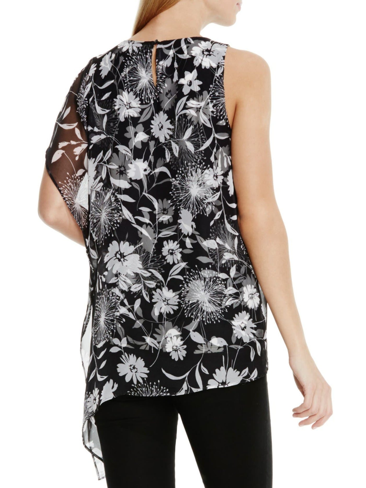 VINCE CAMUTO Womens Black Floral Sleeveless Jewel Neck Top XL